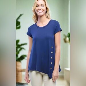 Small NEW Womens Navy Blue Asymmetric Shirt, High-Low Tunic Top